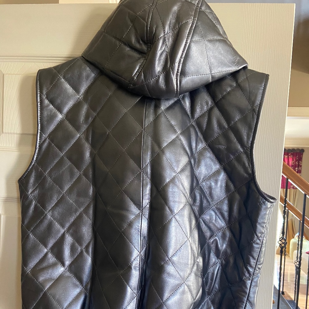 Leather men puffer vest